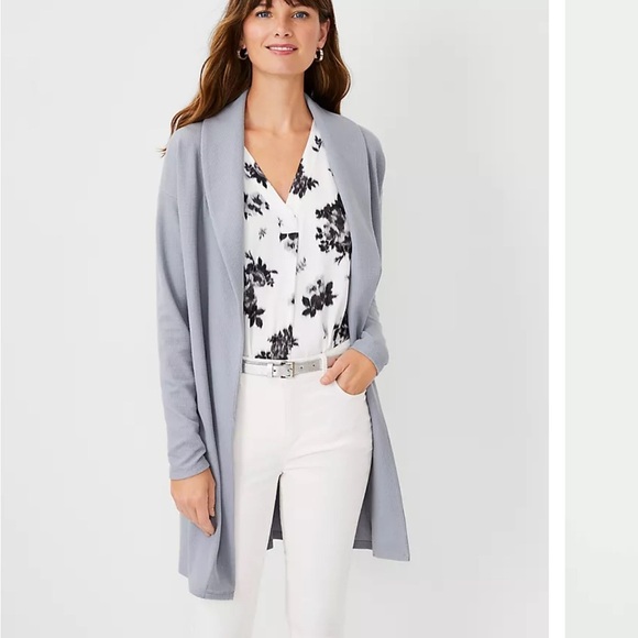 Ann Taylor burgundy Waffle Cardigan Sweater Lightweight Open Front - Picture 3 of 10